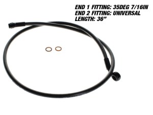 Magnum Shielding 36in. Upper Front Brake Line with 7/16in. x 35 Degree Banjo – Black Pearl.  Magnum Shielding 36in. Upper Front Brake Line with 7/16in. x 35 Degree Banjo – Black Pearl.