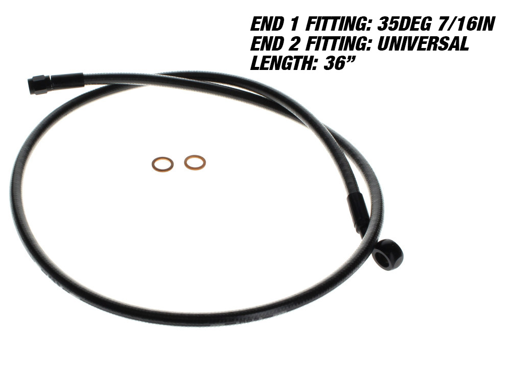 Magnum Shielding 36in. Upper Front Brake Line with 7/16in. x 35 Degree Banjo – Black Pearl. 
