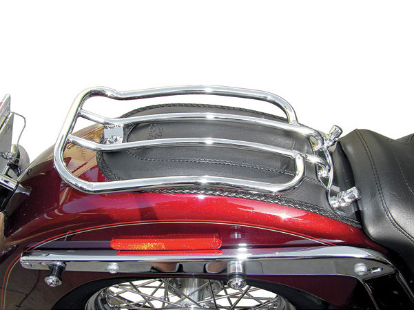 Motherwell Products Solo Seat Luggage Rack – Chrome. Fits Deluxe & Heritage 2005-2017 & Fat Boy 2007-2017.