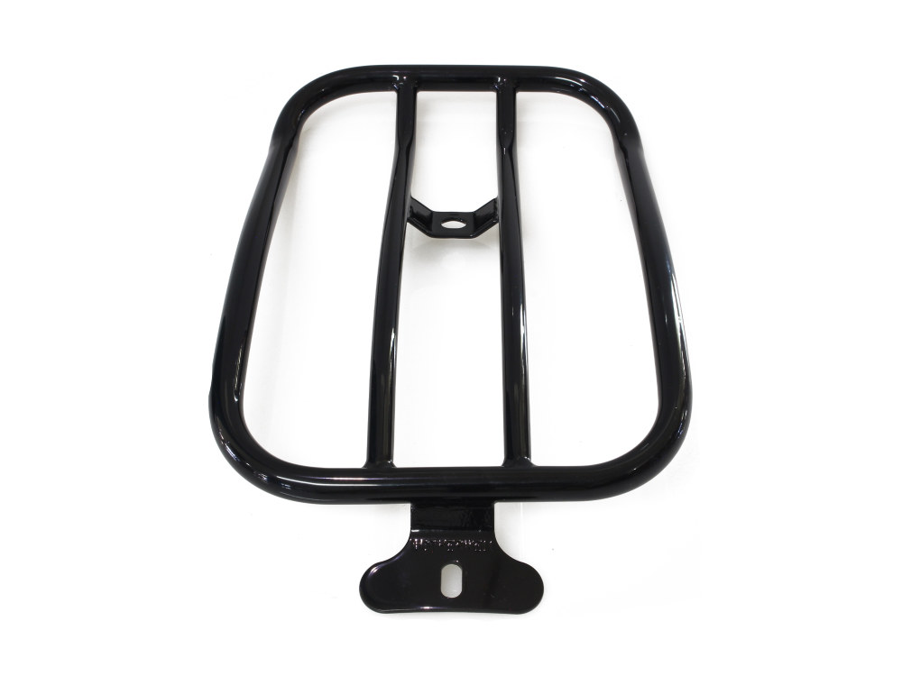 Motherwell Products Solo Seat Luggage Rack – Gloss Black. Fits FX Softail 2007-2015 & Cross Bones 2008-2011