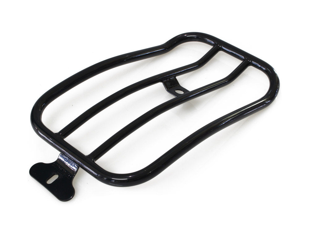 Motherwell Products Solo Seat Luggage Rack – Gloss Black. Fits FX Softail 2007-2015 & Cross Bones 2008-2011