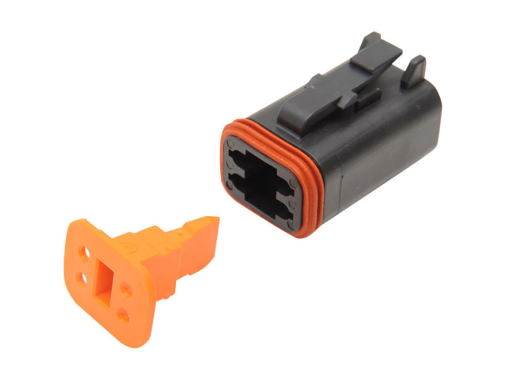 Namz Custom Cycle Products 4-Wire Deutsch Plug with Wedgelock – Black.