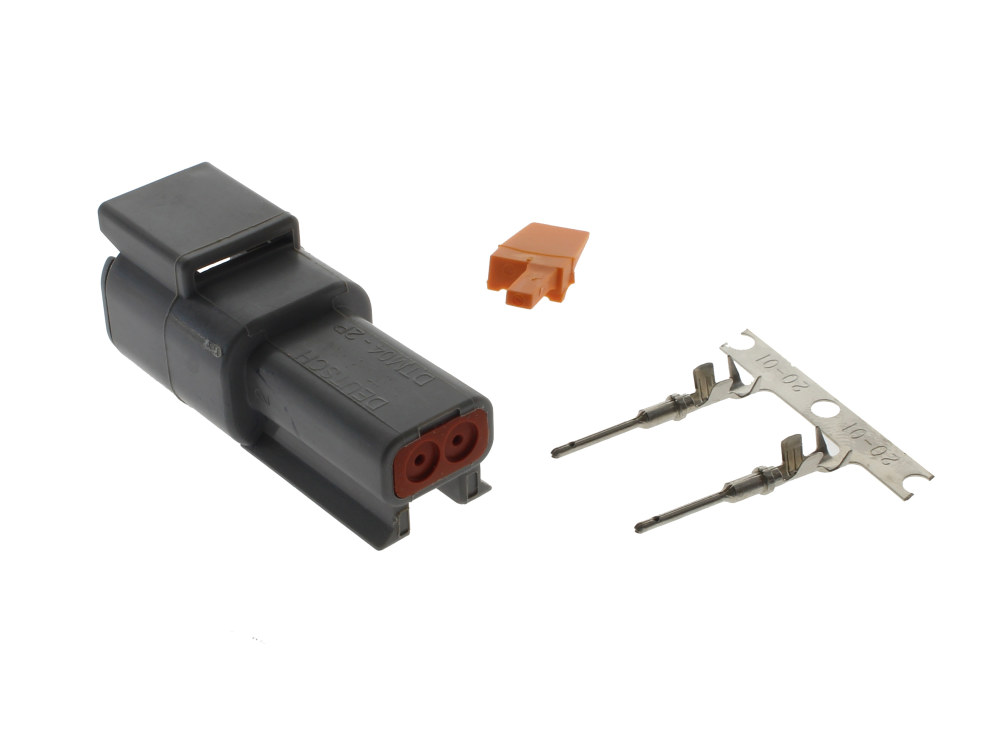 Namz Custom Cycle Products DTM 2-Position Deutsch Recepticle with (2) Stamped Terminals & Wedgelock – Grey.