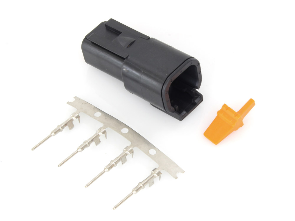 Namz Custom Cycle Products DTM 4-Position Deutsch Recepticle with (4) Stamped Terminals & Wedgelock – Black.