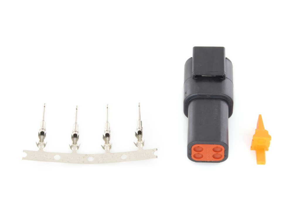 Namz Custom Cycle Products DTM 4-Position Deutsch Recepticle with (4) Stamped Terminals & Wedgelock – Black.