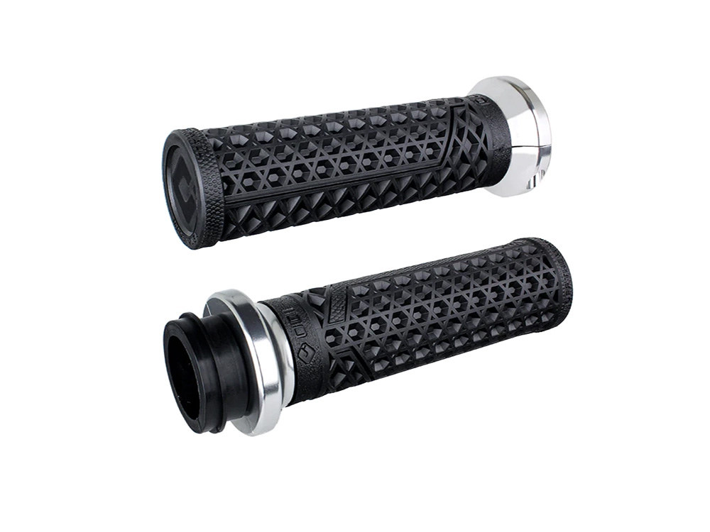 ODI Grips & Bars Vans Signature Lock-On Handgrips – Black/Silver. Fits H-D with Throttle Cable.