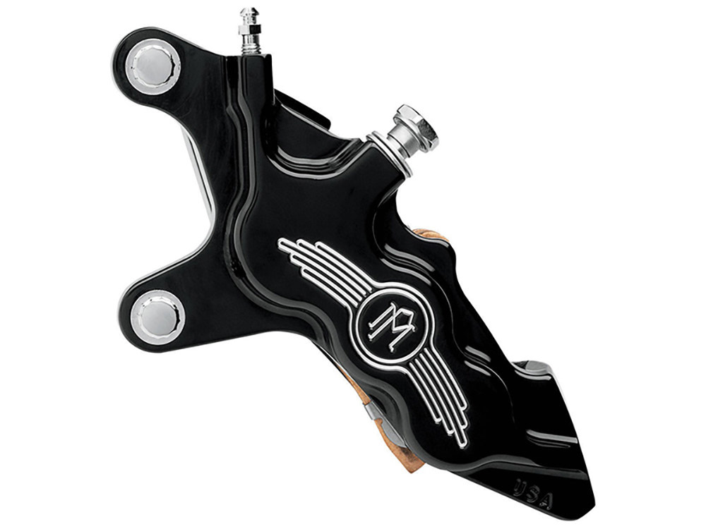 Performance Machine Left Hand Front 6 Piston Caliper – Black Contrast Cut. Fits most Big Twin 1984-1999 & Sportster 1984-1999 Models with 11.5in. Disc Rotor.