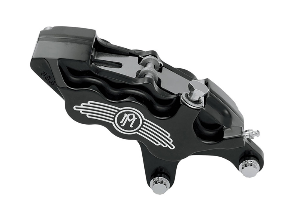 Performance Machine Right Hand Front 6 Piston Caliper – Black Contrast Cut. Fits most Big Twin 1984-1999 & Sportster 1984-1999 Models with 11.5in. Disc Rotor.