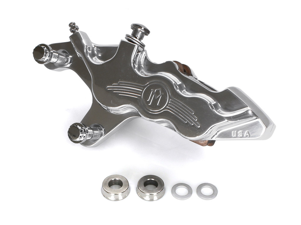 Performance Machine Left Hand Front 6 Piston Caliper – Polished. Fits Softail 2000-2014, Dyna 2000-2017, Touring 2000-2007 & Sportster 2000-2007.