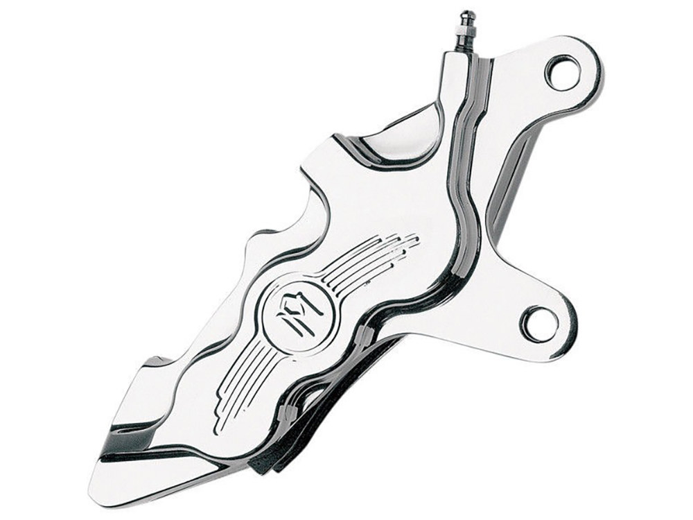 Performance Machine Right Hand Front 6 Piston Caliper – Chrome. Fits Softail 2000-2014, Dyna 2000-2017, Touring 2000-2007 & Sportster 2000-2007.