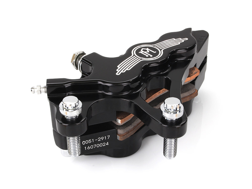 Performance Machine Left Hand Front 6 Piston Caliper – Black Contrast Cut. Fits Softail 2000-2017, Dyna 2000-2005, Touring 2000-2007 & Sportster 2000-2007 Models with 13in. Disc Rotor.