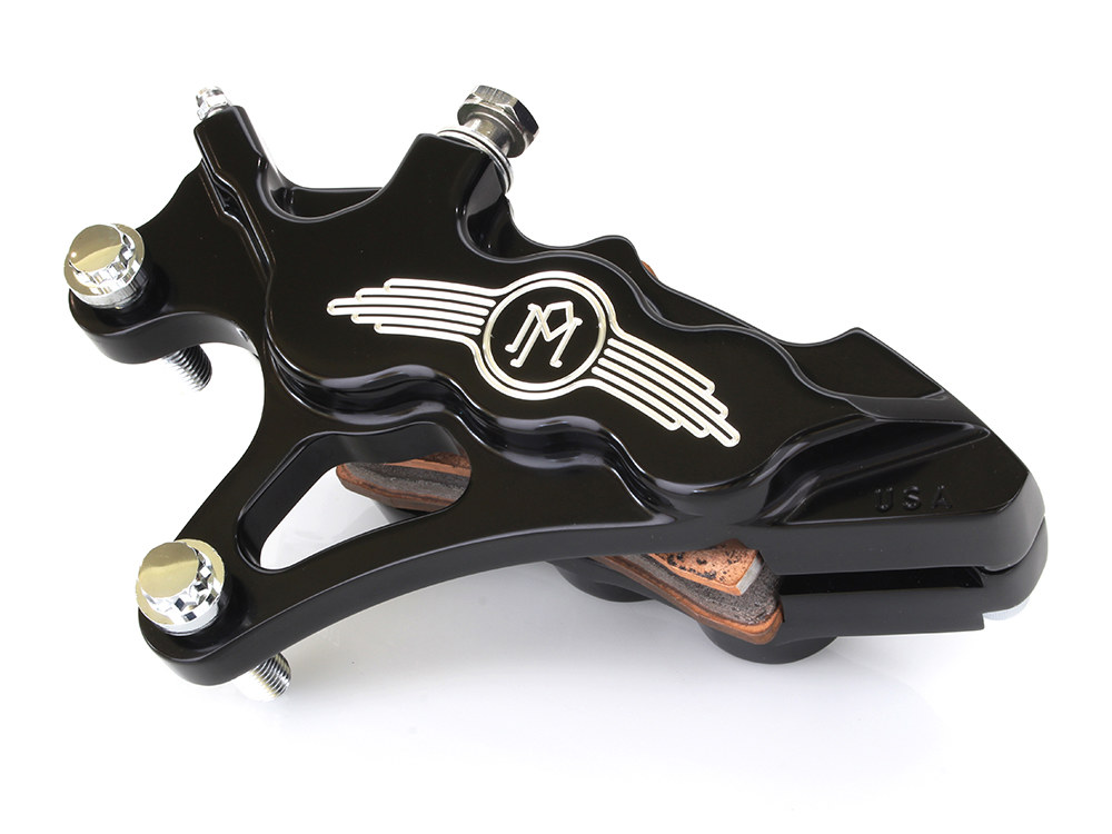 Performance Machine Left Hand Front 6 Piston Caliper – Black Contrast Cut. Fits Softail 2000-2017, Dyna 2000-2005, Touring 2000-2007 & Sportster 2000-2007 Models with 13in. Disc Rotor.