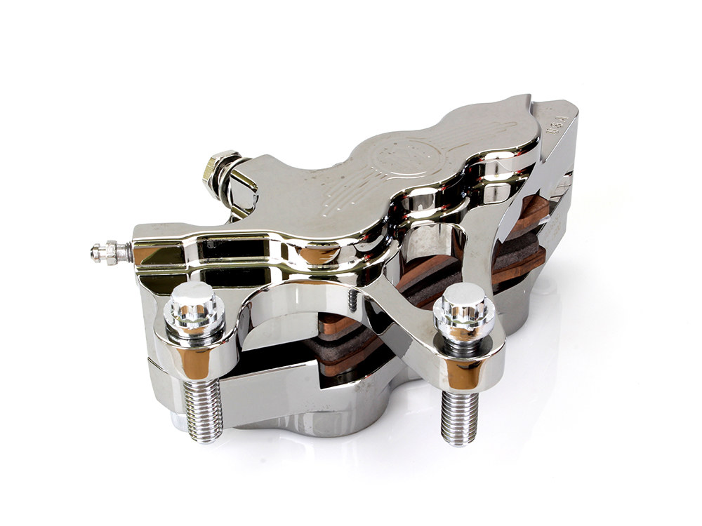 Performance Machine Left Hand Front 6 Piston Caliper – Chrome. Fits Softail 2000-2017, Dyna 2000-2005, Touring 2000-2007 & Sportster 2000-2007 Models with 13in. Disc Rotor.