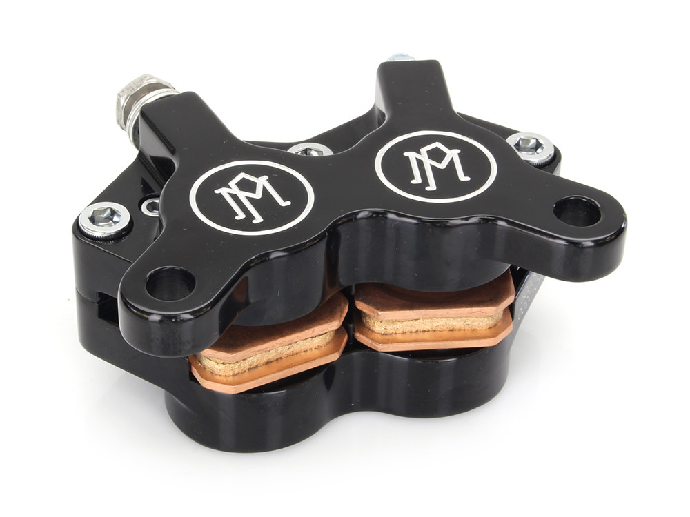 Performance Machine Universal 4 Piston Caliper – Black Contrast Cut. Fits H-D with 11.5in. Disc Rotor.