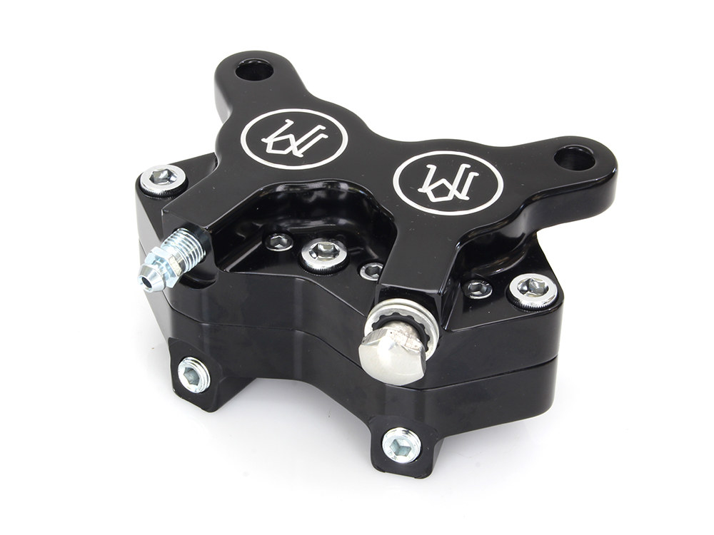 Performance Machine Universal 4 Piston Caliper – Black Contrast Cut. Fits H-D with 11.5in. Disc Rotor.