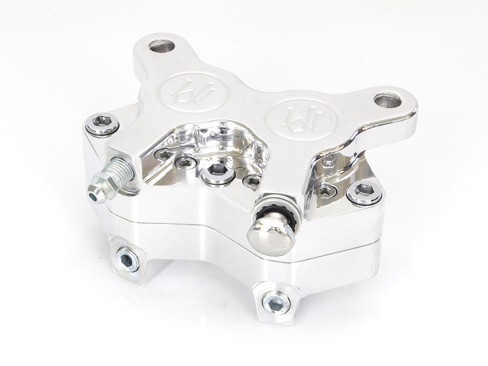 Performance Machine Universal 4 Piston Caliper – Polished. Fits H-D with 11.5in. Disc Rotor.
