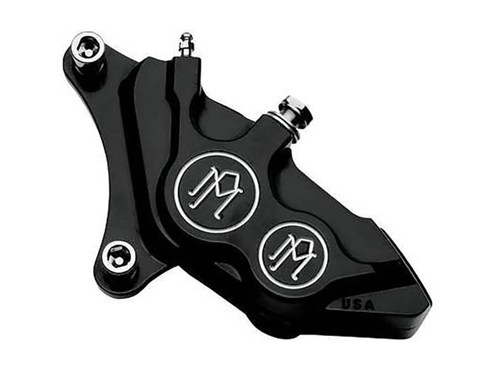 Performance Machine Left Hand Front 4 Piston Caliper – Black Contrast Cut. Fits many Big Twin & Sportster 1984-1999 Models with 11.5in. Disc Rotor.