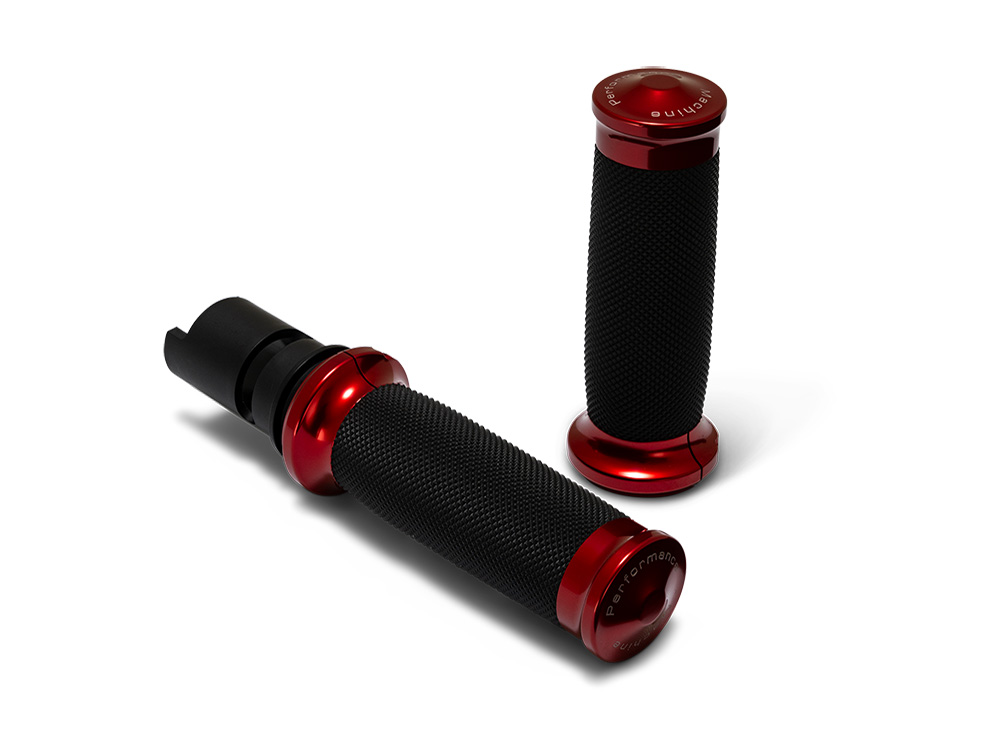 Performance Machine Contour Handgrips – Red. Fits CVO Touring 2023up, Street Glide & Road Glide 2024up, Touring 2025up & Softail 2025up