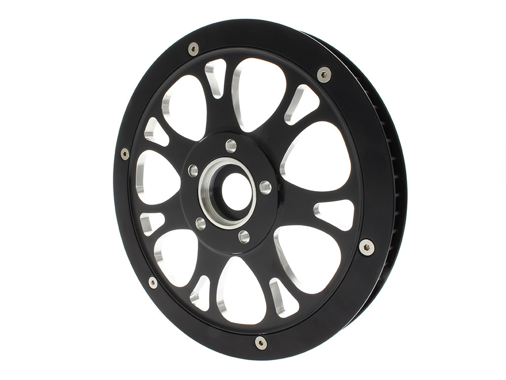 Performance Machine 66 Tooth x 1in. wide Paramount Pulley – Black Contrast Cut Platinum. Fits Softail 2012up, Softail 2007up with 150 Rear Tyre & Touring 2007-2008.