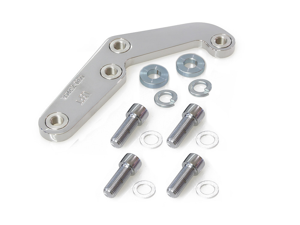 Performance Machine Left Hand Front Caliper Mount – Chrome. Fits Big Twin & Sportster 1984-1999 Models with Narrow Glide Front End & Spoke wheel.