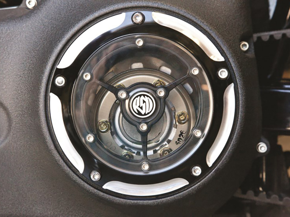 Roland Sands Design Clarity Derby Cover – Black Contrast Cut. Fits Softail 1999-2018, Dyna 1999-2017 & Touring 1999-2015.