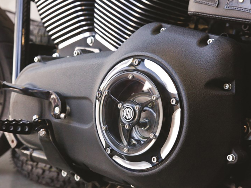 Roland Sands Design Clarity Derby Cover – Black Contrast Cut. Fits Softail 1999-2018, Dyna 1999-2017 & Touring 1999-2015.