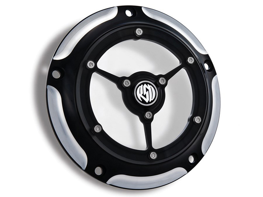 Roland Sands Design Clarity Derby Cover – Black Contrast Cut. Fits Softail 1999-2018, Dyna 1999-2017 & Touring 1999-2015.