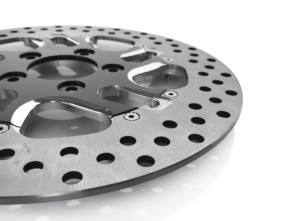 Performance Machine 11.5in. Right Hand Front Rival Disc Rotor – Black Contrast Cut Platinum. Fits H-D 1984up with 11-1/2in. Disc Rotor(s).