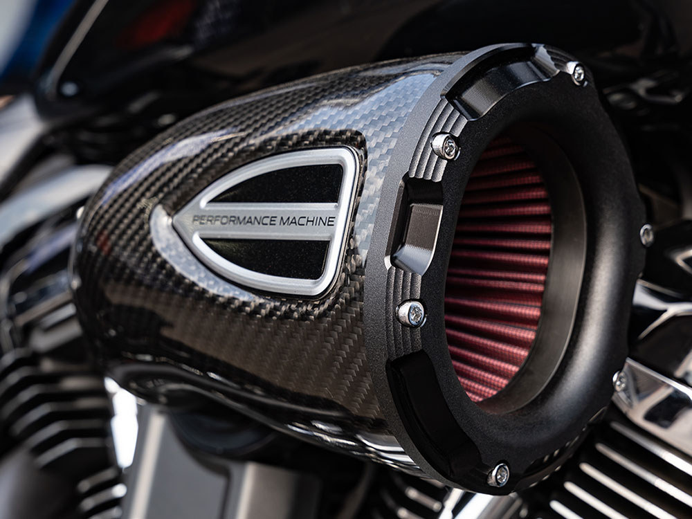 Performance Machine C4 Series Air Cleaner Kit – Carbon Fiber. Fits Touring 2008-2016, Softail 2016-2017, CVO Softail 2011-2017 & Dyna Low Rider S 2016-2017 with Throttle-by-Wire