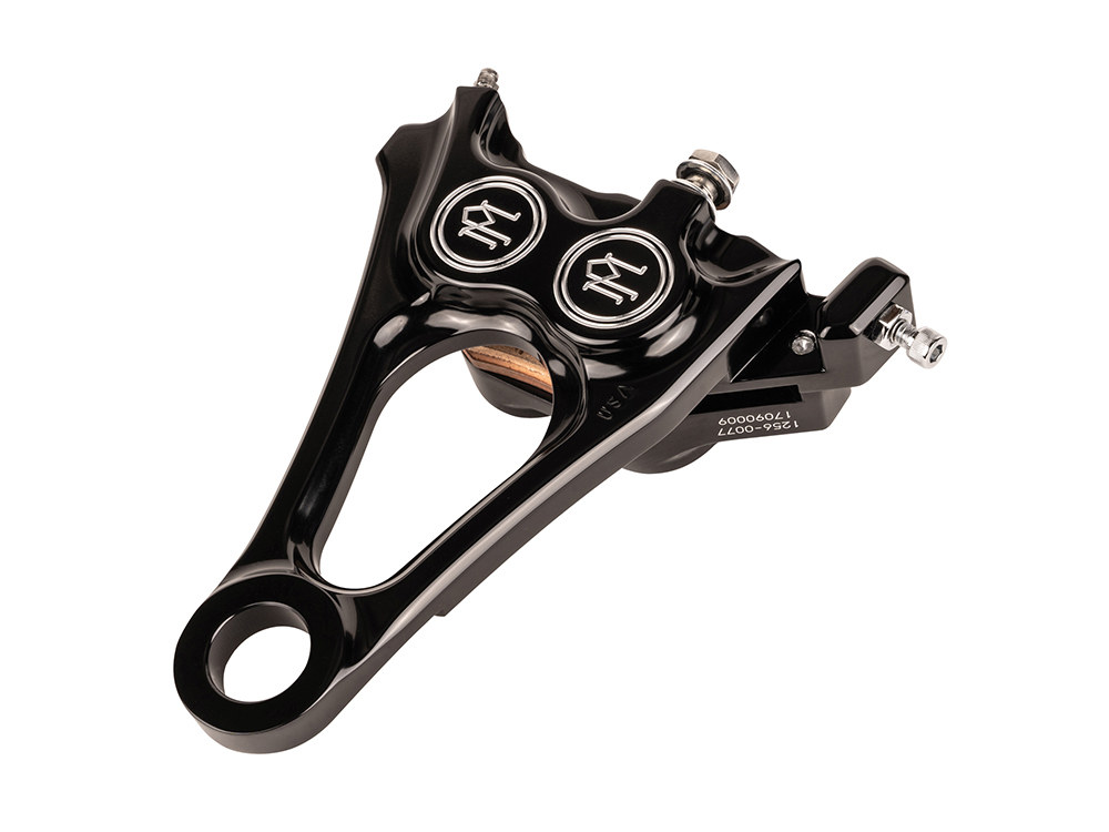 Performance Machine Right Hand Rear 4 Piston Caliper & Mounting Bracket – Black. Fits Softail 2018up