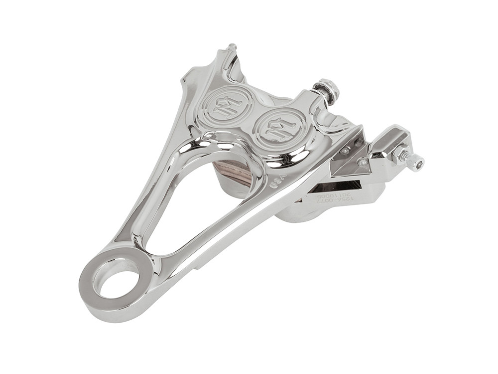 Performance Machine Right Hand Rear 4 Piston Caliper & Mounting Bracket – Chrome. Fits Softail 2018up