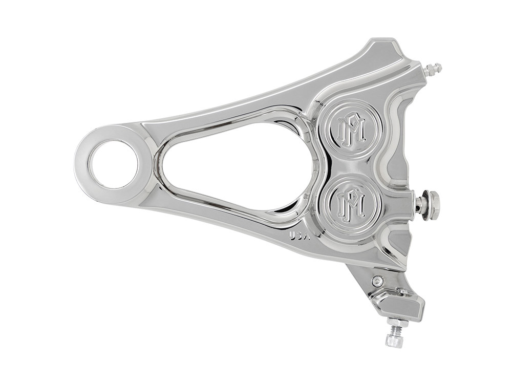 Performance Machine Right Hand Rear 4 Piston Caliper & Mounting Bracket – Chrome. Fits Softail 2018up