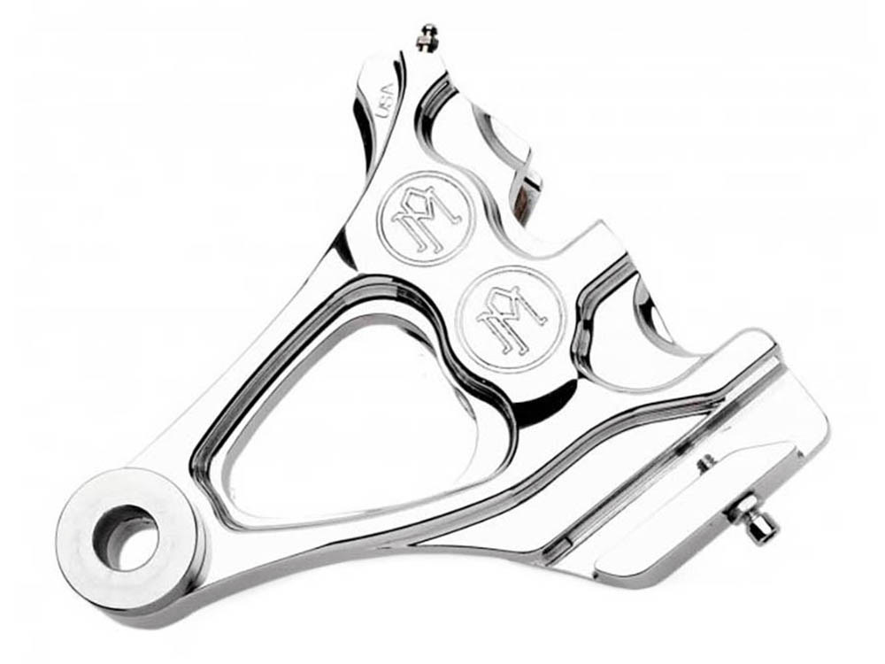 Performance Machine Right Hand Rear Integrated 4 Piston Caliper & Mounting Bracket – Chrome. Fits Softail 1987-1999 with 3/4in. Rear Axle.