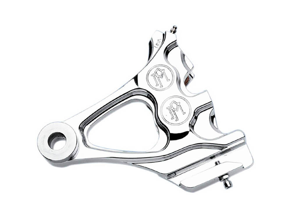 Performance Machine Right Hand Rear Integrated 4 Piston Caliper & Mounting Bracket – Chrome. Fits Softail 2000-2007.