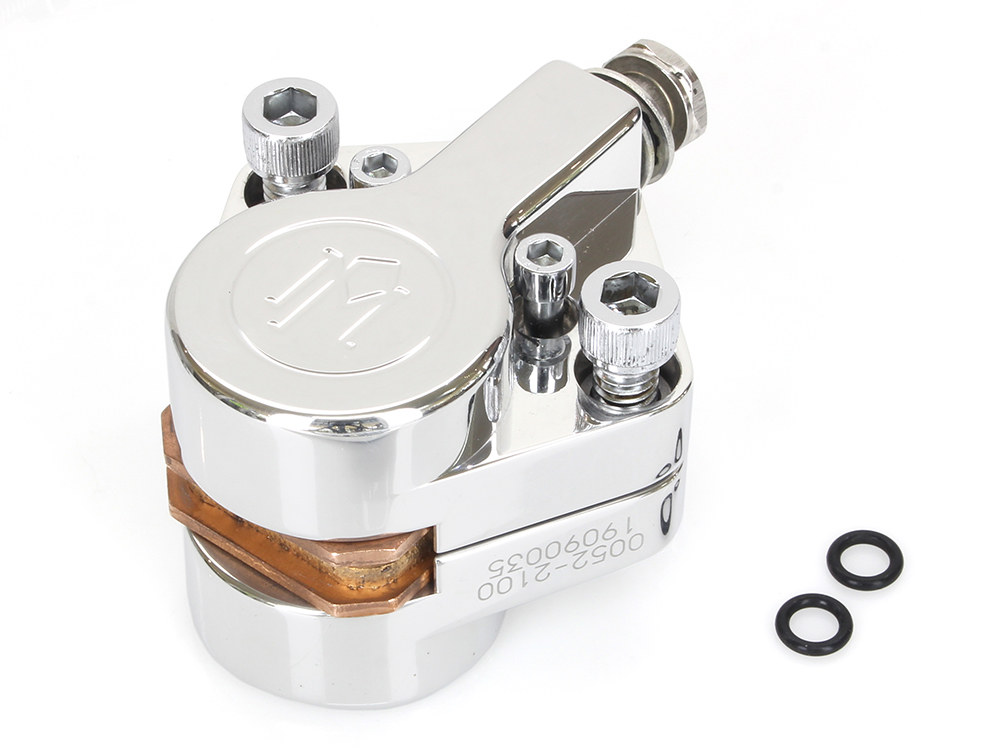 Performance Machine Left Hand or Right Hand Caliper & Mounting Bracket – Polished. Fits Custom Springer with 3/4in. Axle & 11.5in. Disc Rotor.