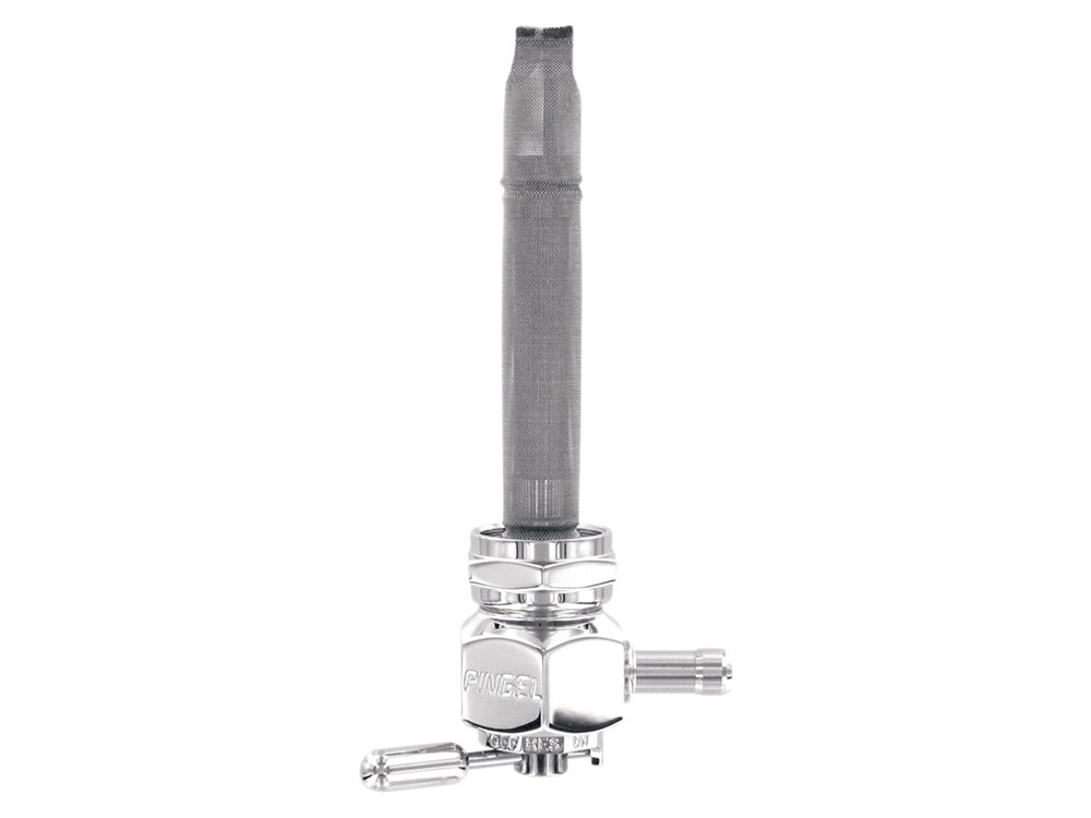 Pingle High-Flow Fuel Tap / Petcock with 22mm Thread, 5/16in. Inward Facing Fuel Outlet – Chrome. Fits Softail 1984-2006, Dyna 1991-2006, FXR 1982-1994, Touring 1988-2006, Sportster 1975-2006 & 4Spd Big Twin 1975-1986
