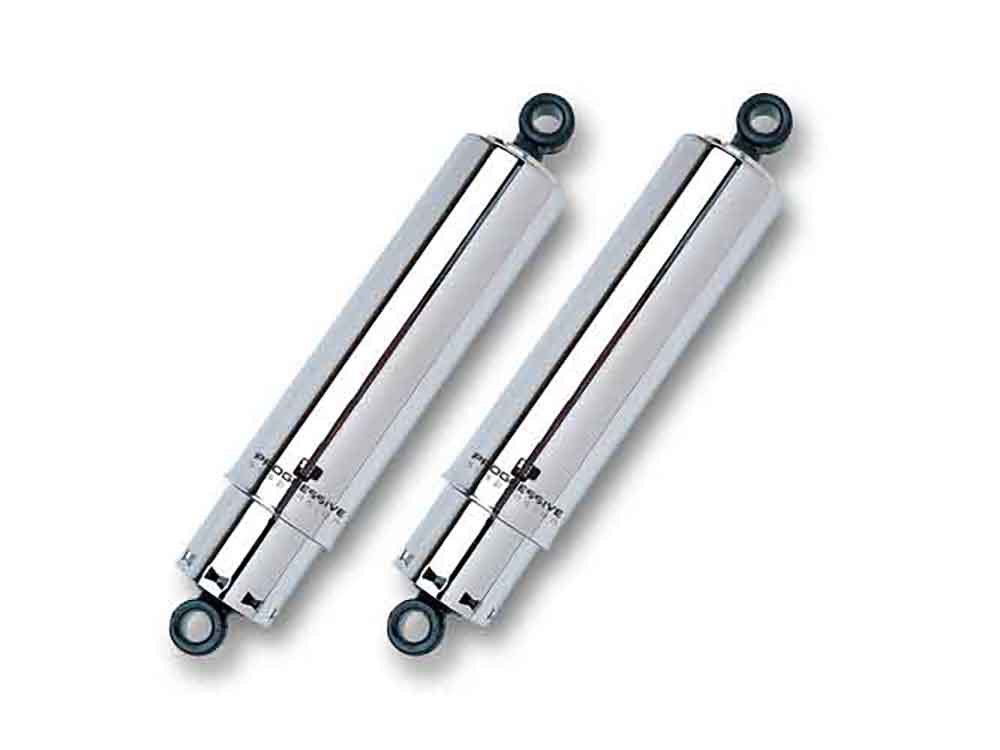 Progressive Suspension 412 Series, 11in. Rear Shock Absorbers with Full Cover – Chrome. Fits Big Twin 1973-1986.