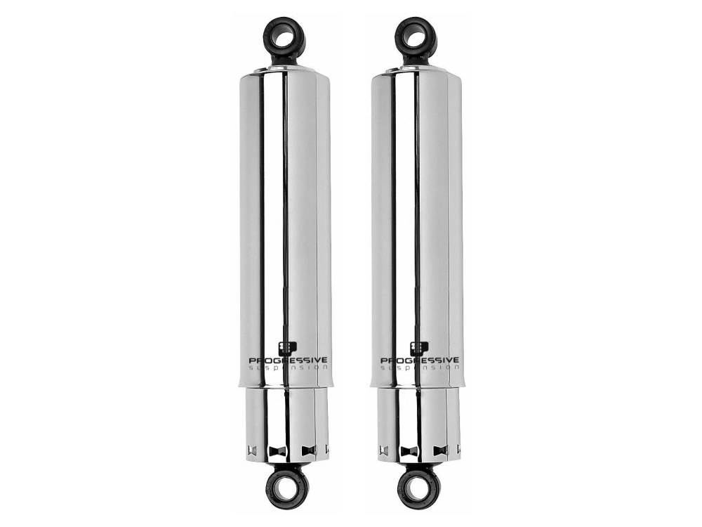 Progressive Suspension 412 Series, 11in. Standard Spring Rate Rear Shock Absorbers with Full Covers -Chrome. Fits Dyna 1991-2017.