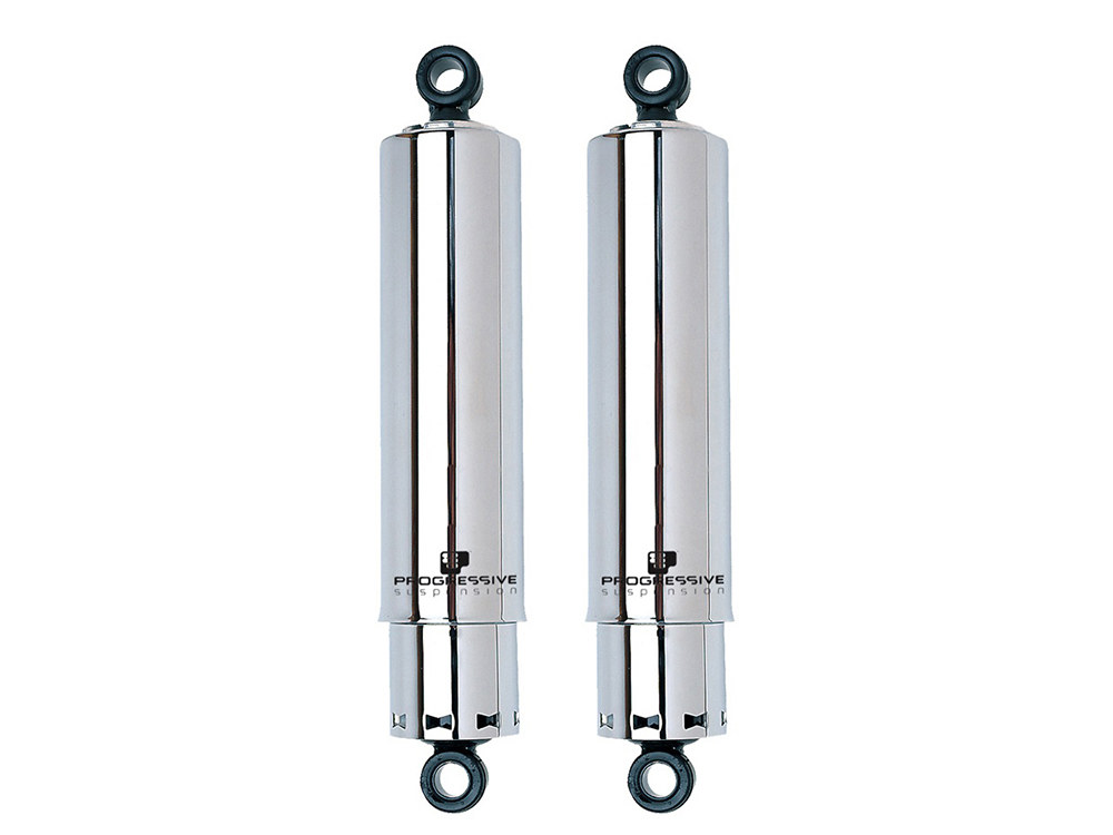 Progressive Suspension 412 Series, 11in. Standard Spring Rate Rear Shock Absorbers with Full Covers -Chrome. Fits Dyna 1991-2017.
