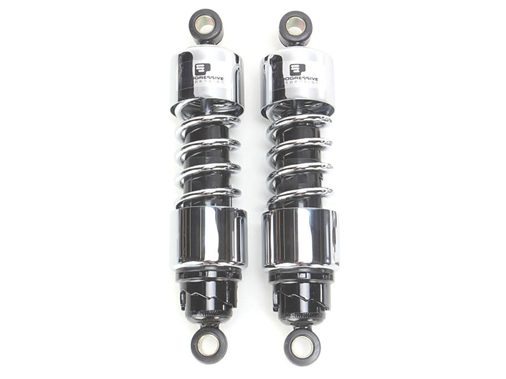 Progressive Suspension 412 Series, 11.5in. Standard Spring Rate Rear Shock Absorbers – Chrome. Fits Sportster 2004-2021