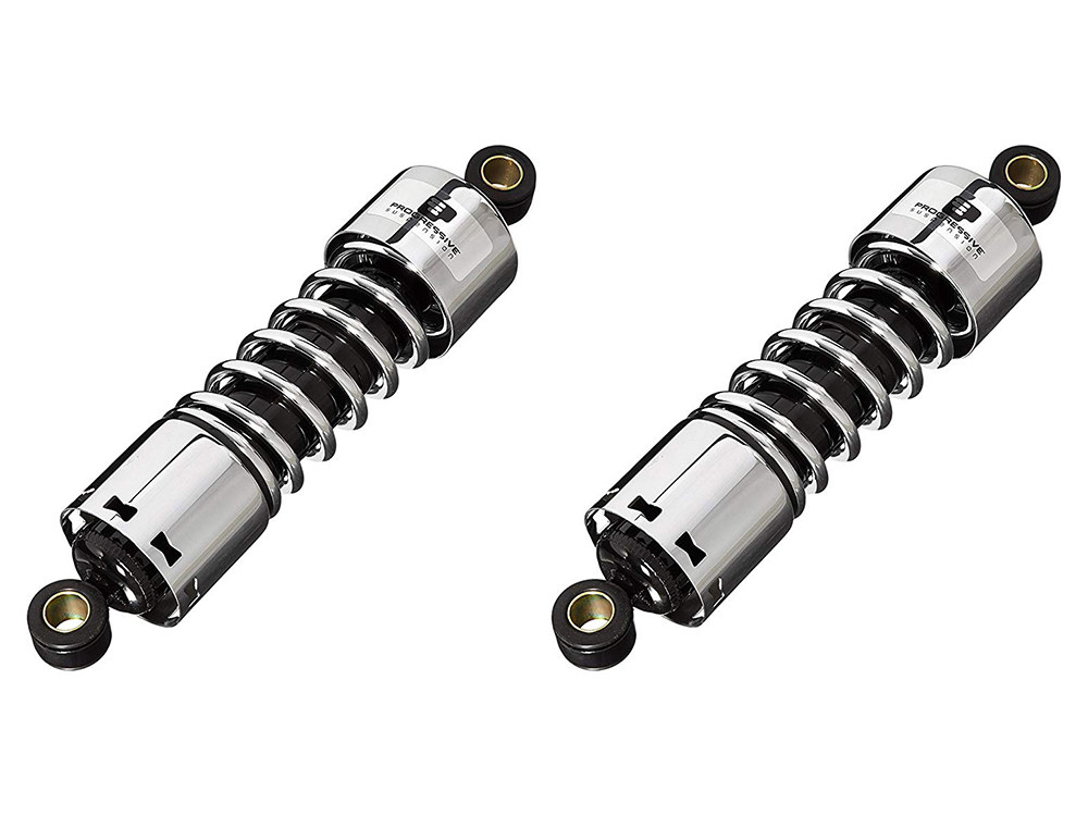 Progressive Suspension 412 Series, 11in. Standard Spring Rate Rear Shock Absorbers – Chrome. Fits Sportster 2004-2021