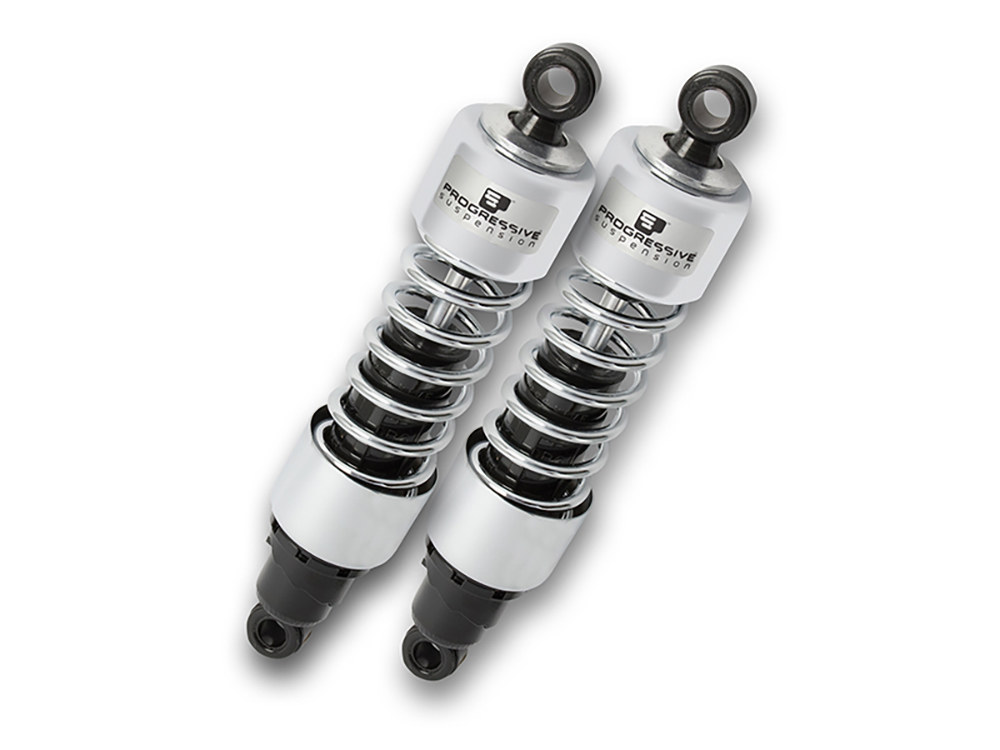 Progressive Suspension 412 Series, 11.5in. Heavy Duty Spring Rate Rear Shock Absorbers – Chrome. Fits Sportster 2004-2021