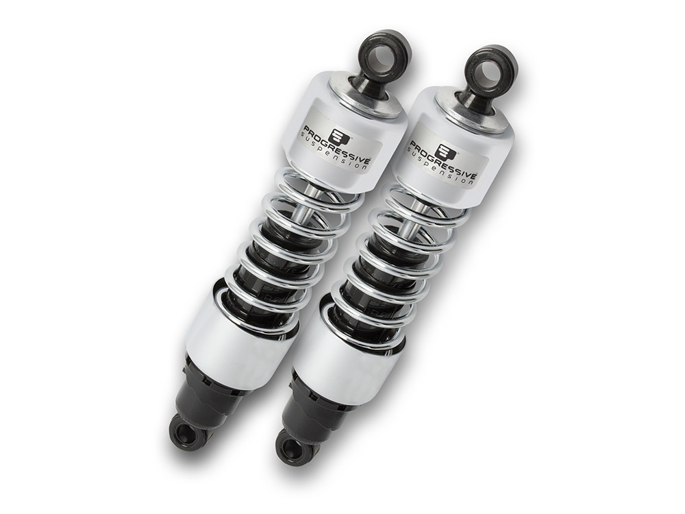 Progressive Suspension 412 Series, 12in. Standard Spring Rate Rear Shock Absorbers – Chrome. Fits Touring 2006up.