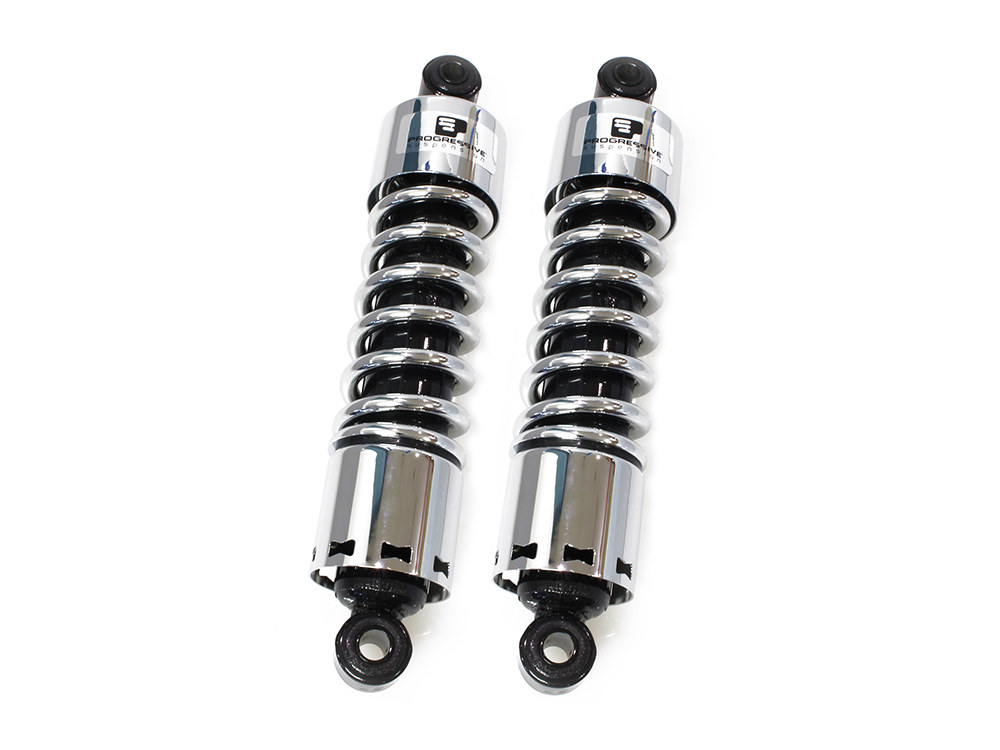 Progressive Suspension 412 Series, 12in. Rear Shock Absorbers – Chrome. Fits 4Spd Big Twin 1973-1986