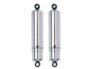 Progressive Suspension 412 Series, 13.5in. Rear Shock Absorbers with Full Covers – Chrome. Fits Big Twin 1958-1972. Progressive Suspension 412 Series, 13.5in. Rear Shock Absorbers with Full Covers – Chrome. Fits Big Twin 1958-1972.