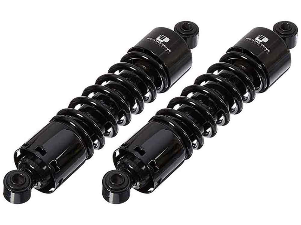 Progressive Suspension 412 Series, 12.6in. Standard Spring Rate Rear Shock Absorbers – Black. Fits Dyna 1991-2017.
