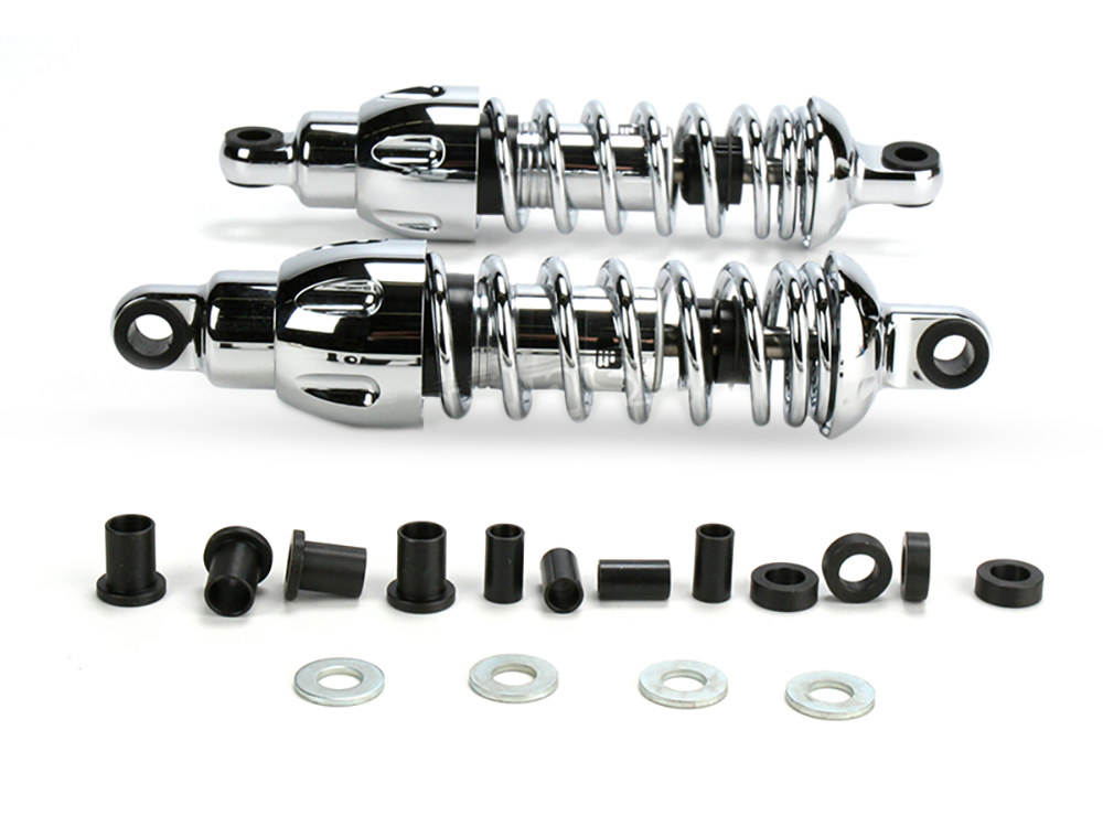 Progressive Suspension 430 Series, 11in. Standard Spring Rate Rear Shock Absorbers – Chrome. Fits Sportster 2004-2021