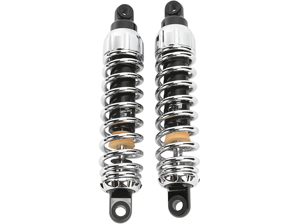 Progressive Suspension 444 Series, 12.5in. Standard Spring Rate Rear Shock Absorbers – Chrome. Fits Dyna 1991-2017.