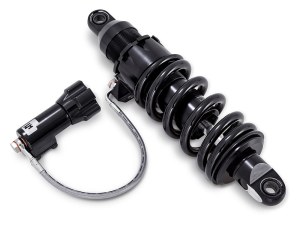Progressive Suspension 465 Series, 13.5in. Standard Spring Rate Rear Shock Absorber with Remote Adjustable Preload – Black. Fits Softail 2018up. Progressive Suspension 465 Series, 13.5in. Standard Spring Rate Rear Shock Absorber with Remote Adjustable Preload – Black. Fits Softail 2018up.