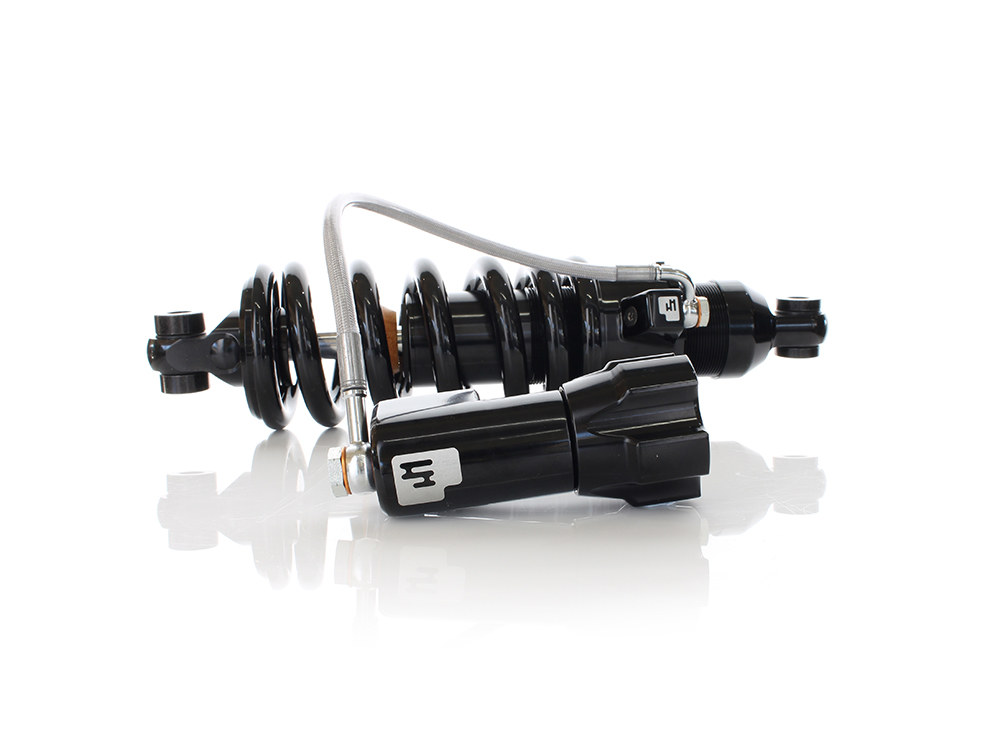 Progressive Suspension 465 Series, 12.2in. Rear Shock Absorber with Remote Adjustable Preload & Standard Spring Rate – Black. Fits Softail 2018up.